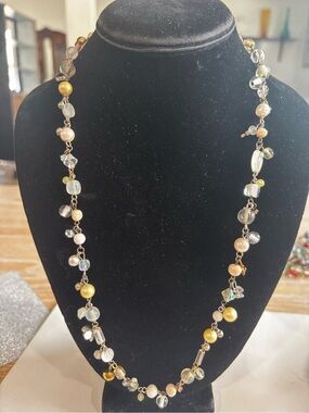 Gold/Silver and Pearl/Glass Beaded Women's Necklace - Elegant Bead Chain